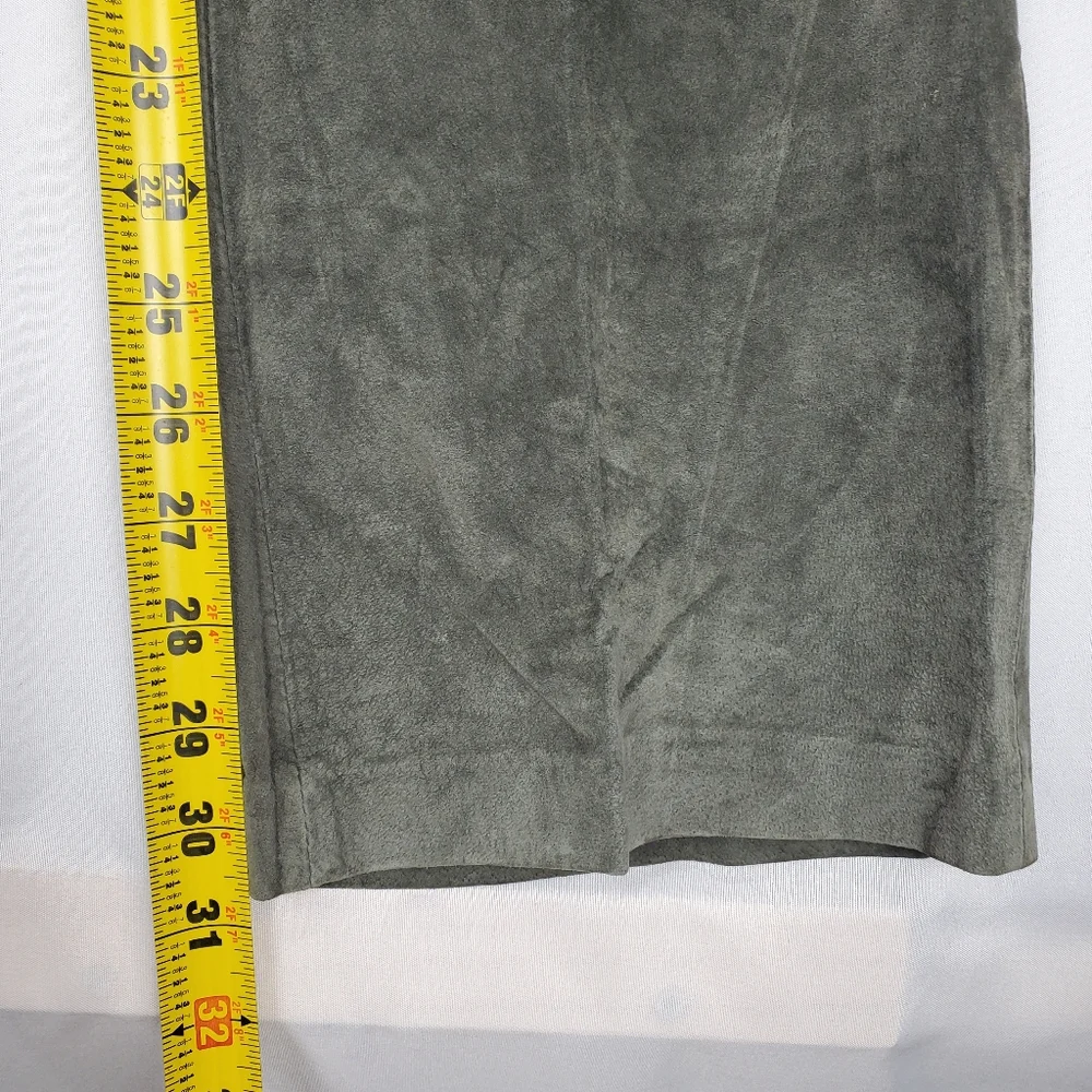 BERNARDO Olive / Sage Green Genuine Suede Leather Wide Leg Pants Sz 10 Vintage